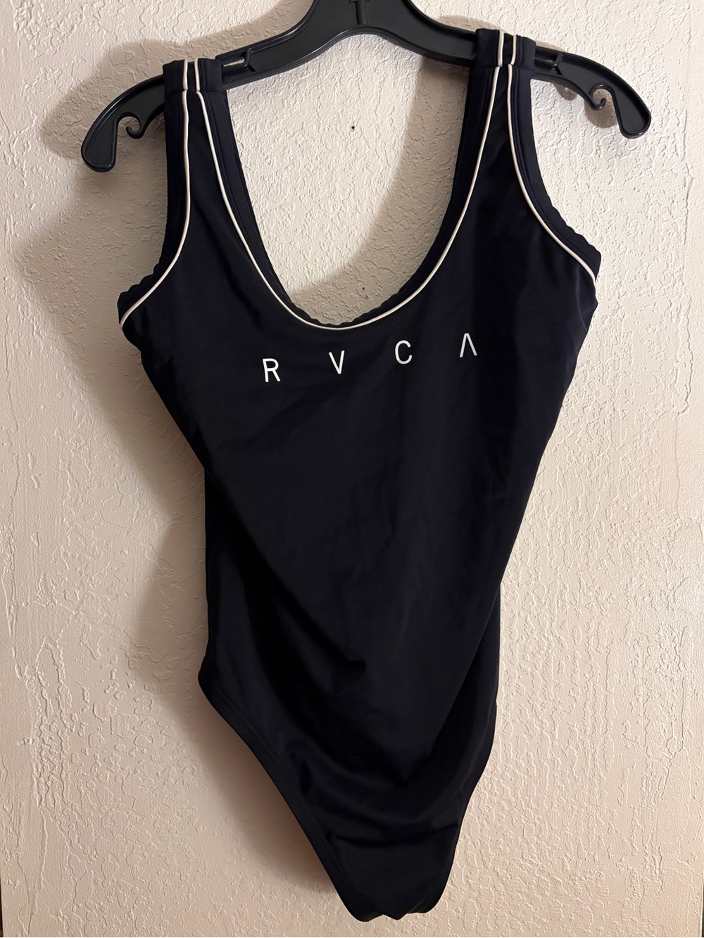 RVCA Black One-Piece Swimsuit with White Piping